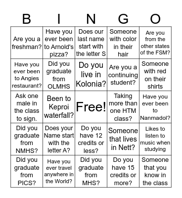 Getting to Know You Bingo Card