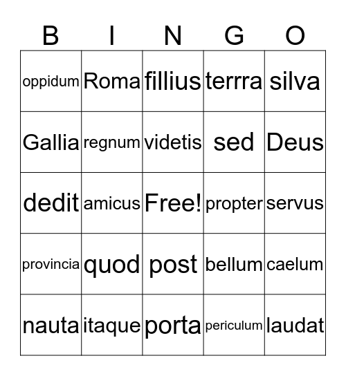 LATIN L1-2 Bingo Card