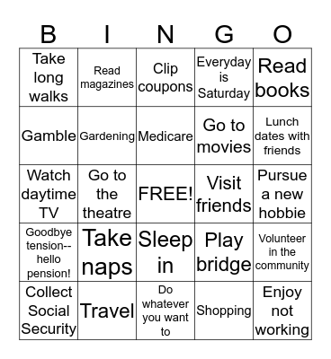RETIREMENT Bingo Card