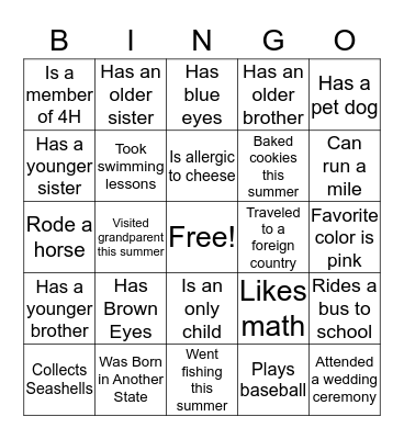 Getting to Know You Bingo Card