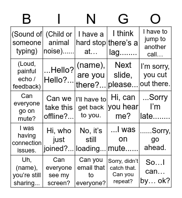 Conference Call Bingo Card