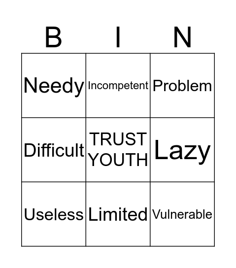 DisAdvantaged Thinking Bingo Card