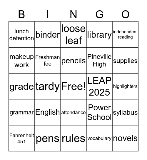 Syllabus Review Bingo Card