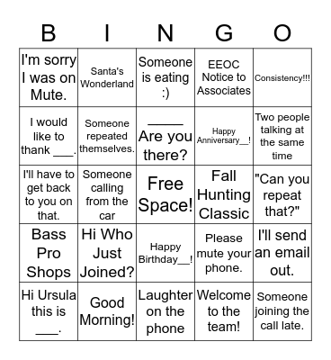 LOEHRM CONFERENCE CALL BINGO Card