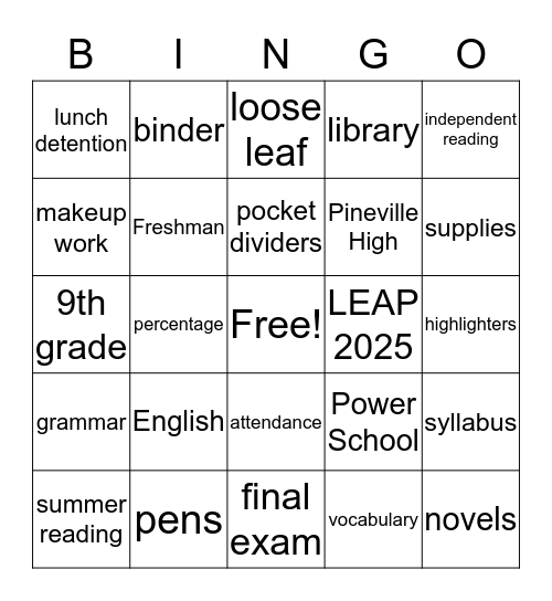 Syllabus Review Bingo Card