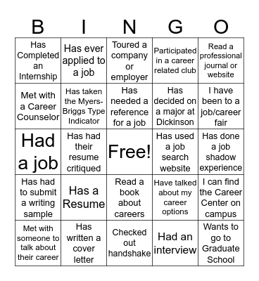 Career Bingo Card