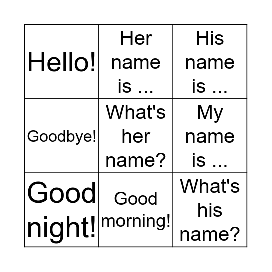 1.0. Saludos + ¿Cómo te llamas? Bingo Card