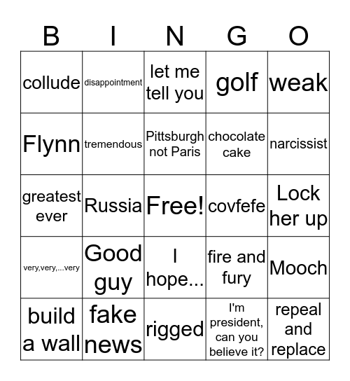 Trump Bingo Card