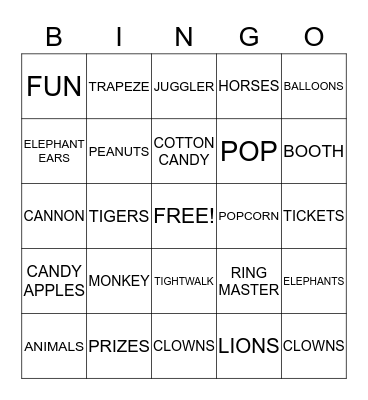 CIRCUS Bingo Card