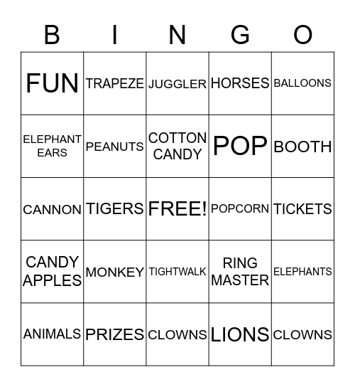 CIRCUS Bingo Card