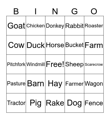 Farm Words Bingo Card