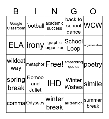 Will C. Wood Bingo Card