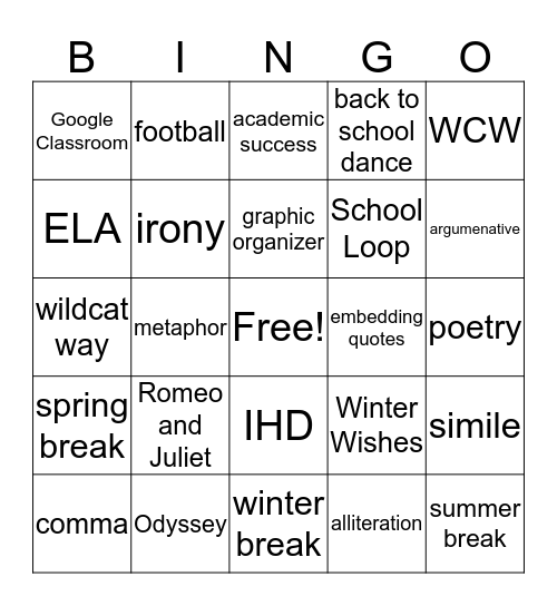 Will C. Wood Bingo Card