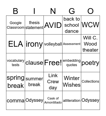Will C. Wood Bingo Card