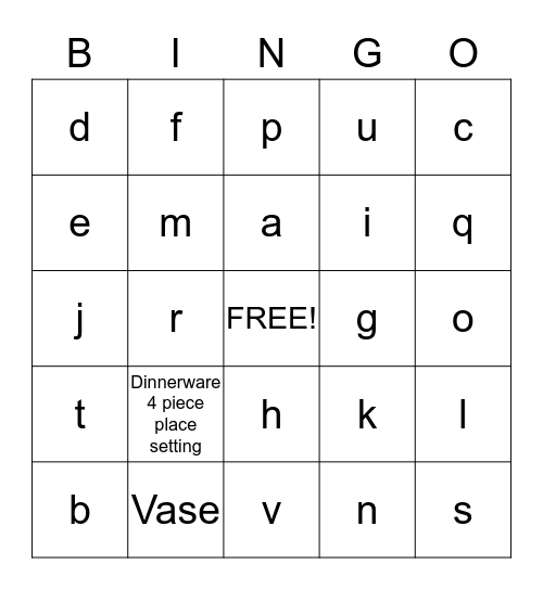 Bridal Gift BINGO Card