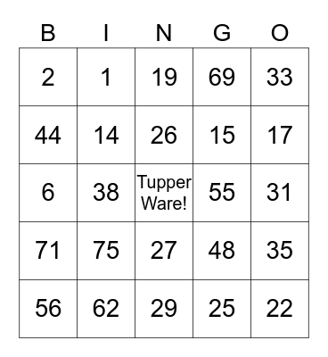 Tupper Ware Bingo Card