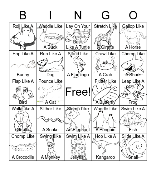 Active Animals Bingo! Bingo Card