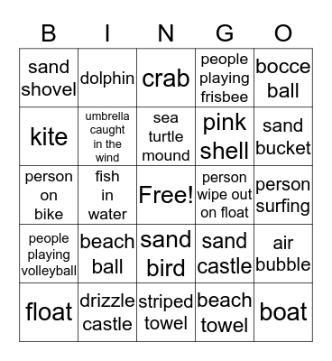 Beach Bingo Card