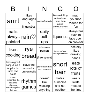 Taru  Bingo Card