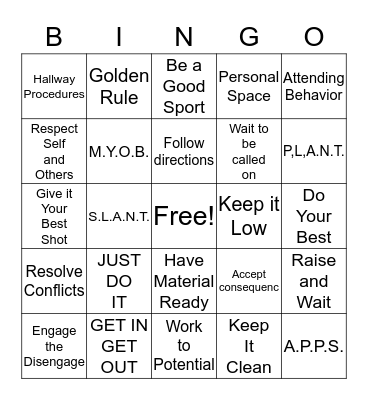 PBIS Bingo Card