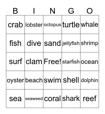 Ocean Bingo Card