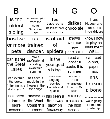 Find someone who Bingo Card
