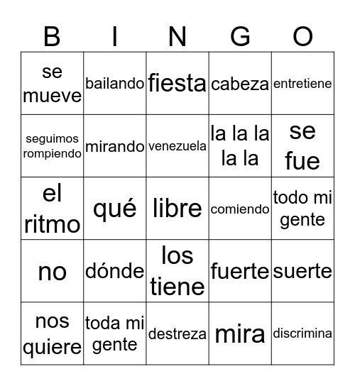 Mi gente-español 4 Bingo Card