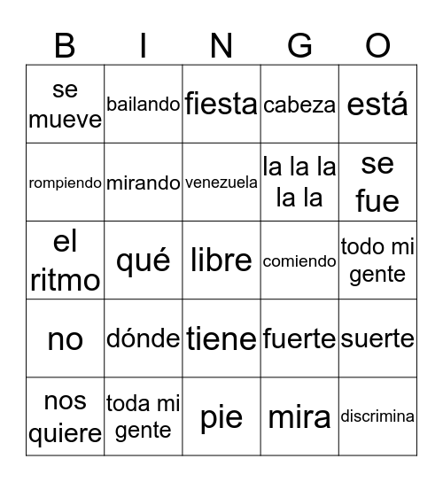 Mi gente-español 3 Bingo Card