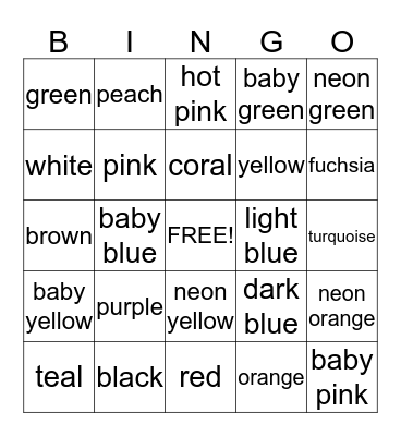 Color Bingo Card