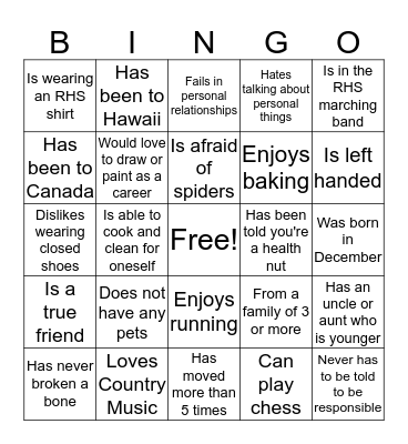 Ice Breaker Bingo Card