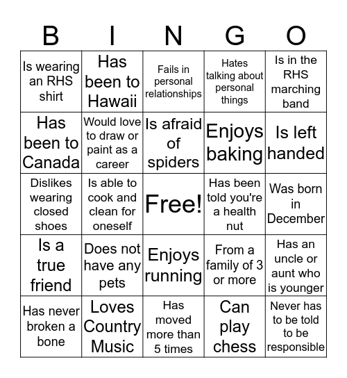 Ice Breaker Bingo Card