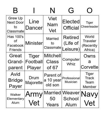Class of 67 Bingo Card