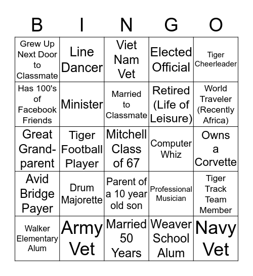 Class of 67 Bingo Card