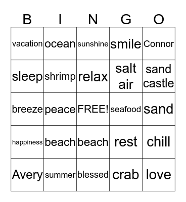 Sweet Summertime Bingo Card