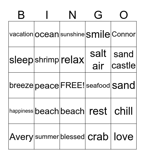Sweet Summertime Bingo Card