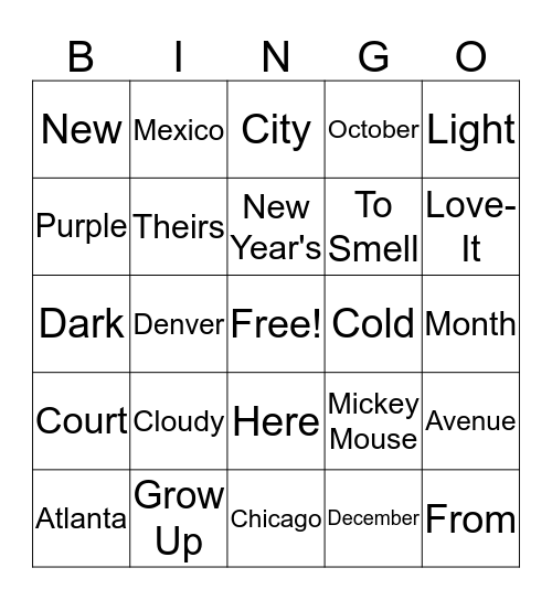 Unit 3 Vocab Bingo  Bingo Card