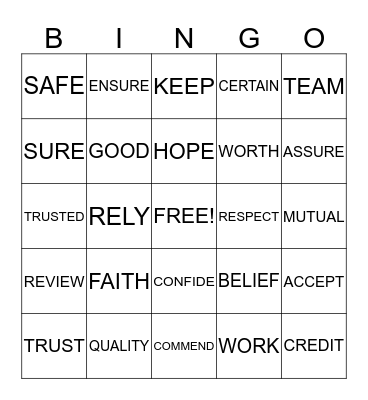 TRUST Bingo Card