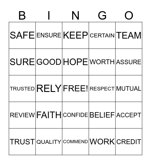 TRUST Bingo Card