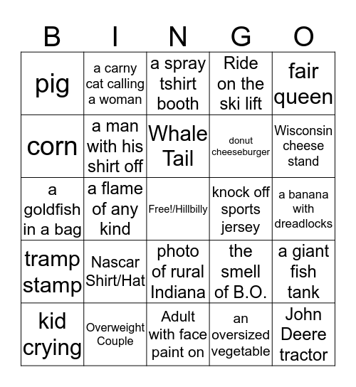 Indiana State Fair Bingo 2017 Bingo Card