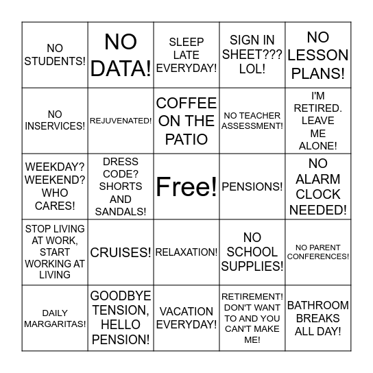 RETIREE LUNCHEON Bingo Card