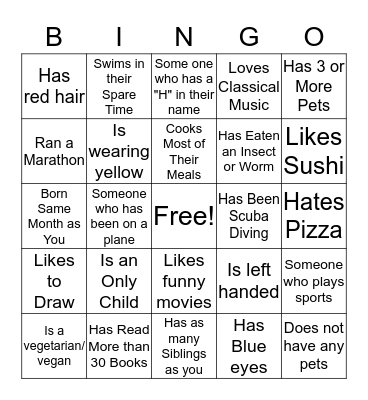 Human  Bingo Card
