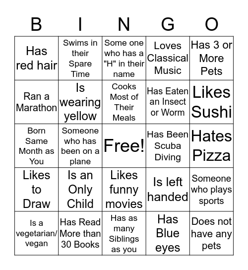 Human  Bingo Card