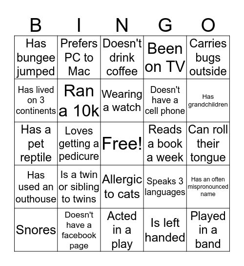 Northview BINGO Card