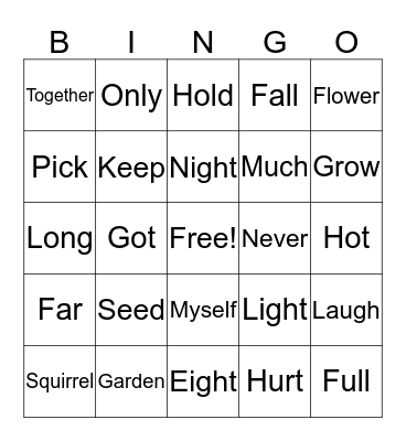 Sight Word Bingo! Bingo Card