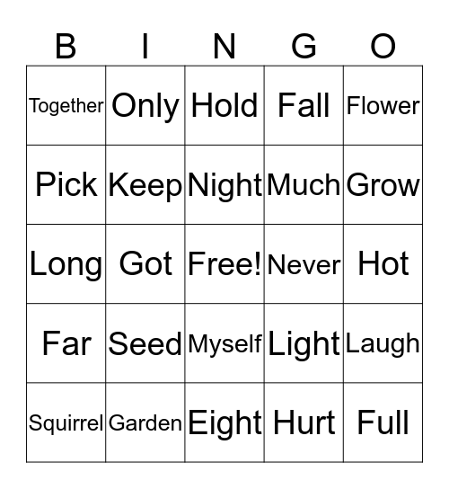Sight Word Bingo! Bingo Card