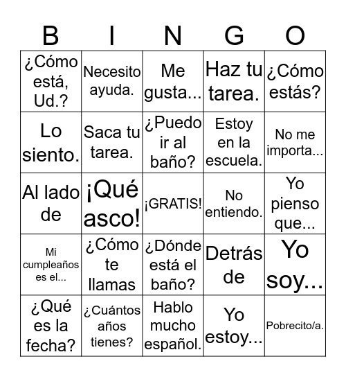 Repaso de español 1 Bingo Card