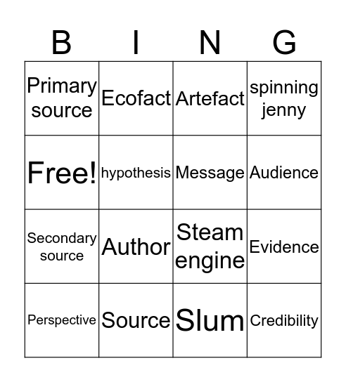 Historical key terms and Industrial Revolution  Bingo Card