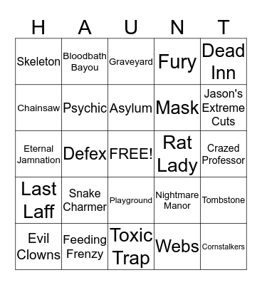 SCarowinds Haunt Bingo Card