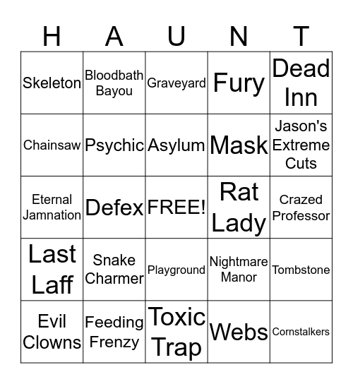SCarowinds Haunt Bingo Card