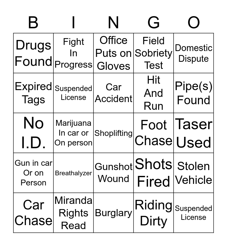 LIVE PD BINGO Card